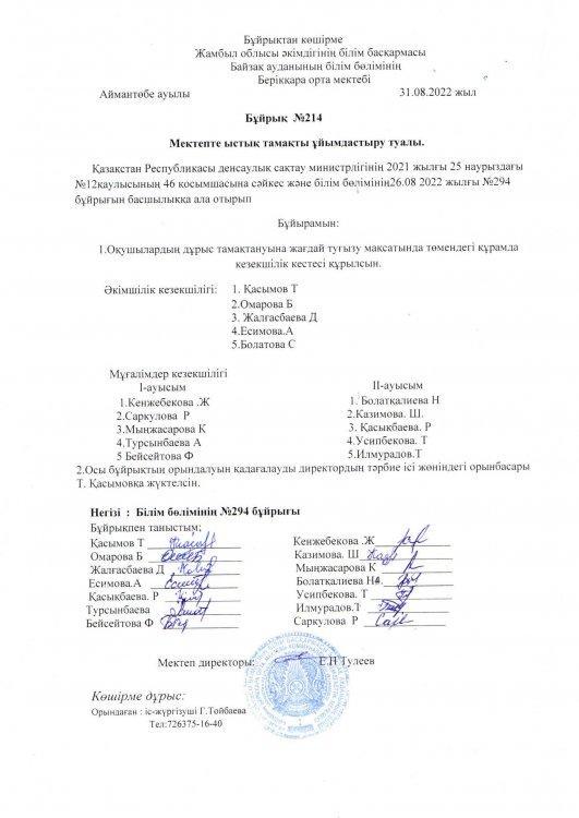 Мектепте ыстық тамақты ұйымдастыру туралы.